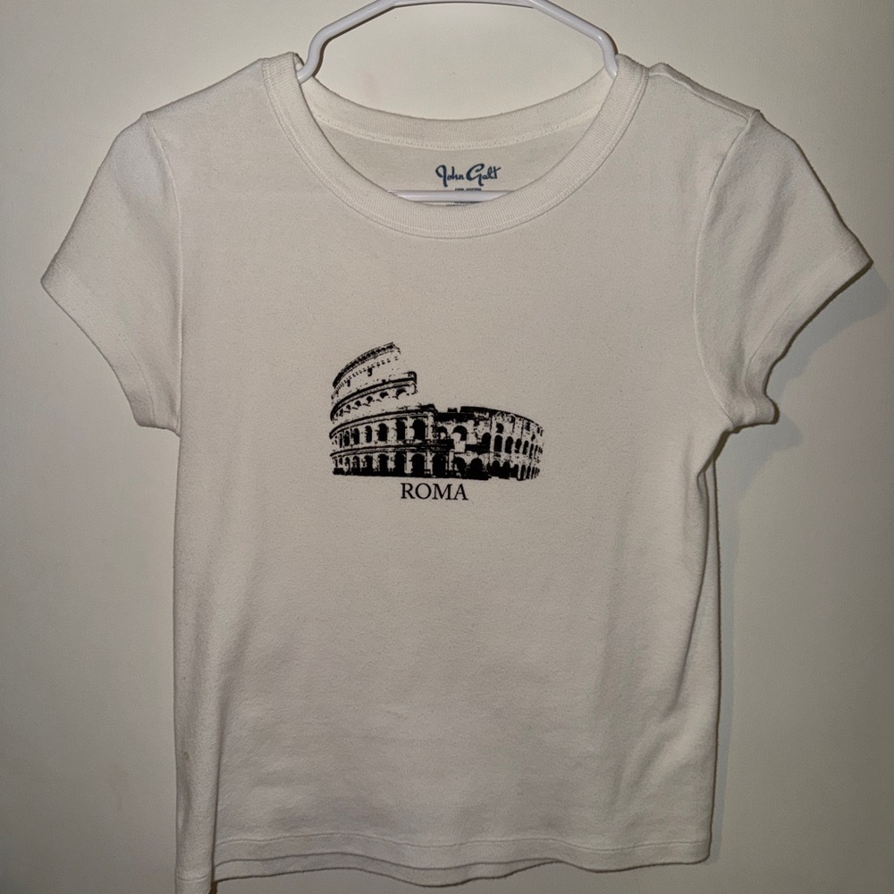 Brandy Melville White Tee with Colosseum 'ROMA' Graphic from Rome, Italy